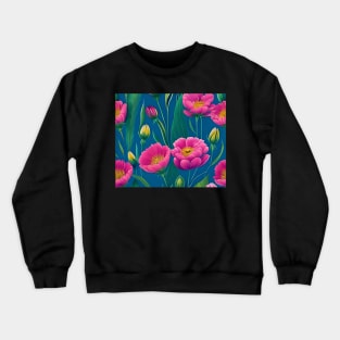 Pink Flowers On A Blue Background Watercolor Drawing Crewneck Sweatshirt